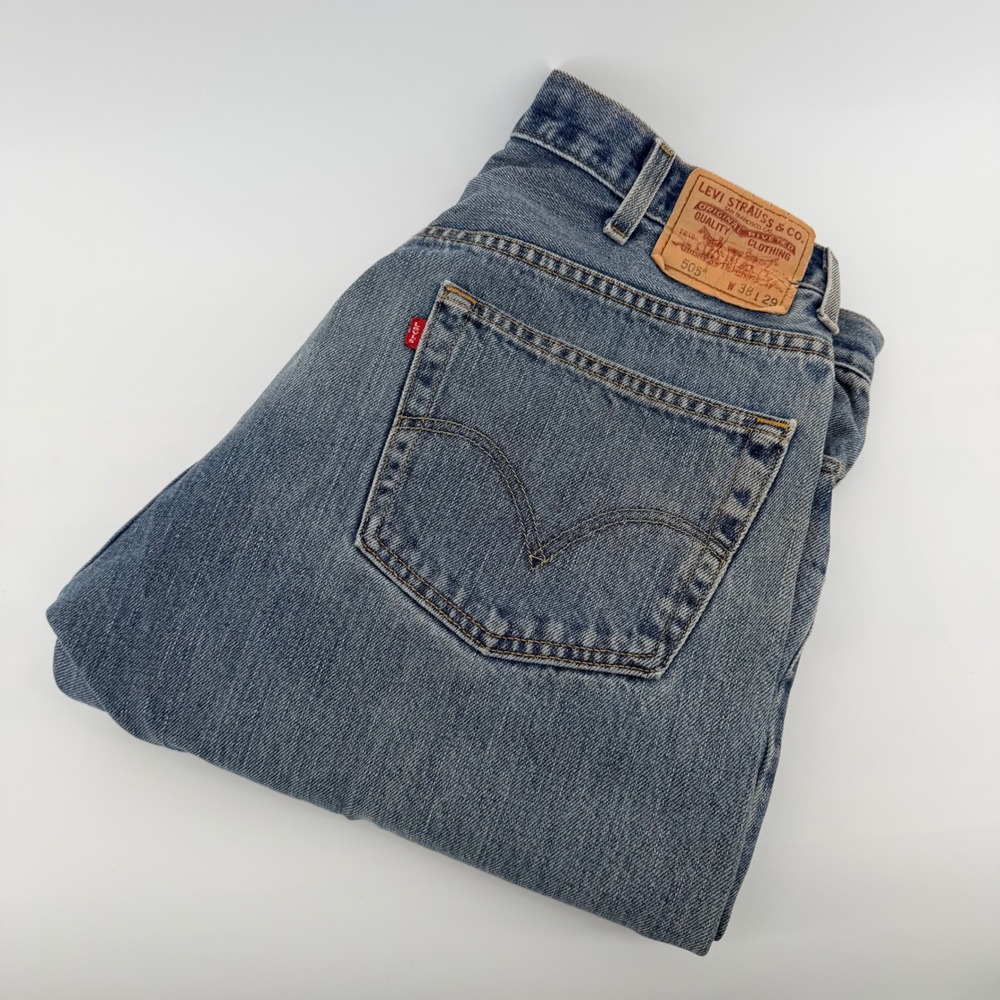 Levi's 505 Regular Fit Distressed Jeans Vintage Workwear 38x29 Medium Wash Blue